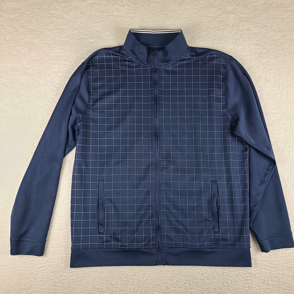 Walter Hagen Sweater Mens XL Navy‎ Check Full Zip Majors 11 Performance Golf EC